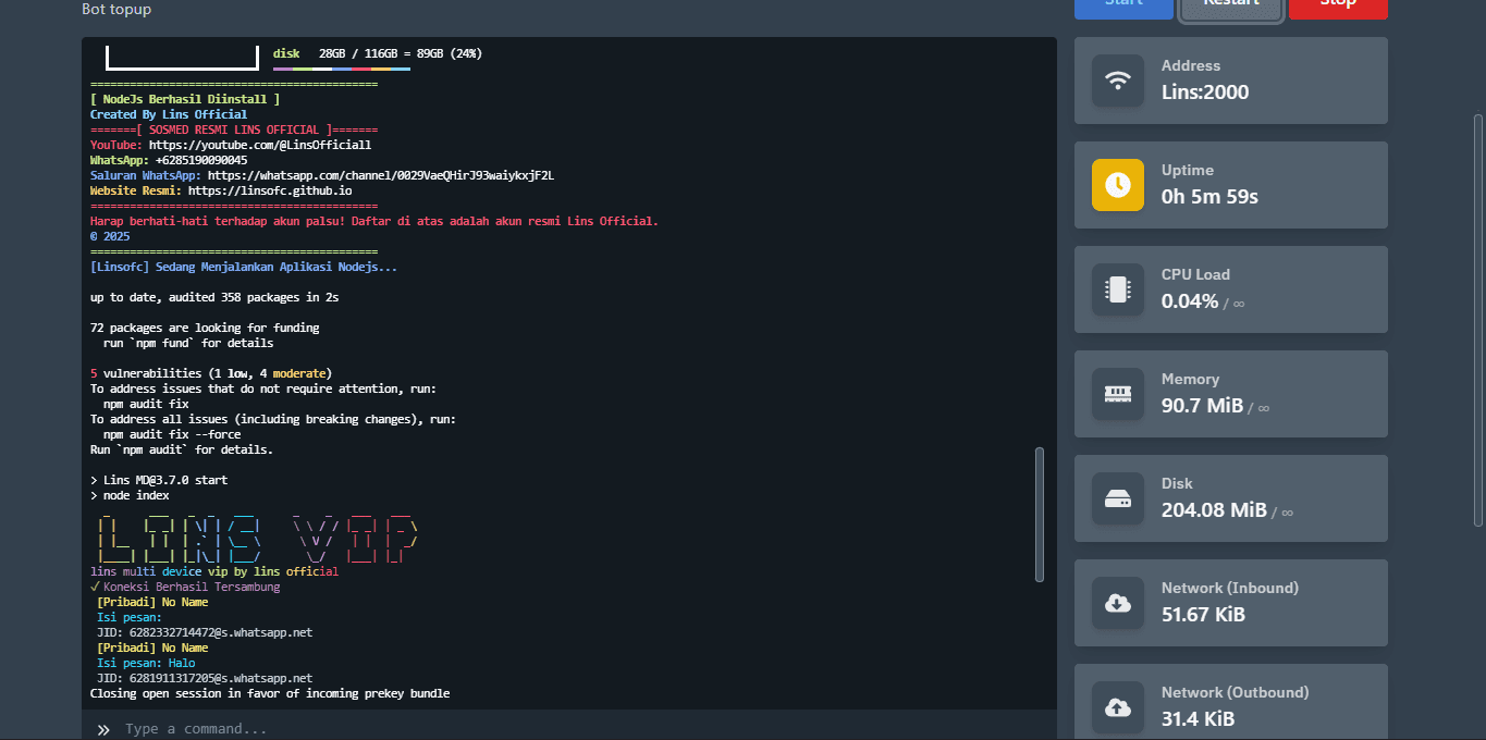 Lins VIP (Multipurpose WhatsApp Bot)