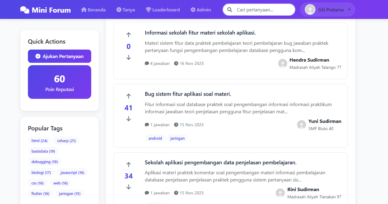 Mini Forum (Q&A Community Platform)