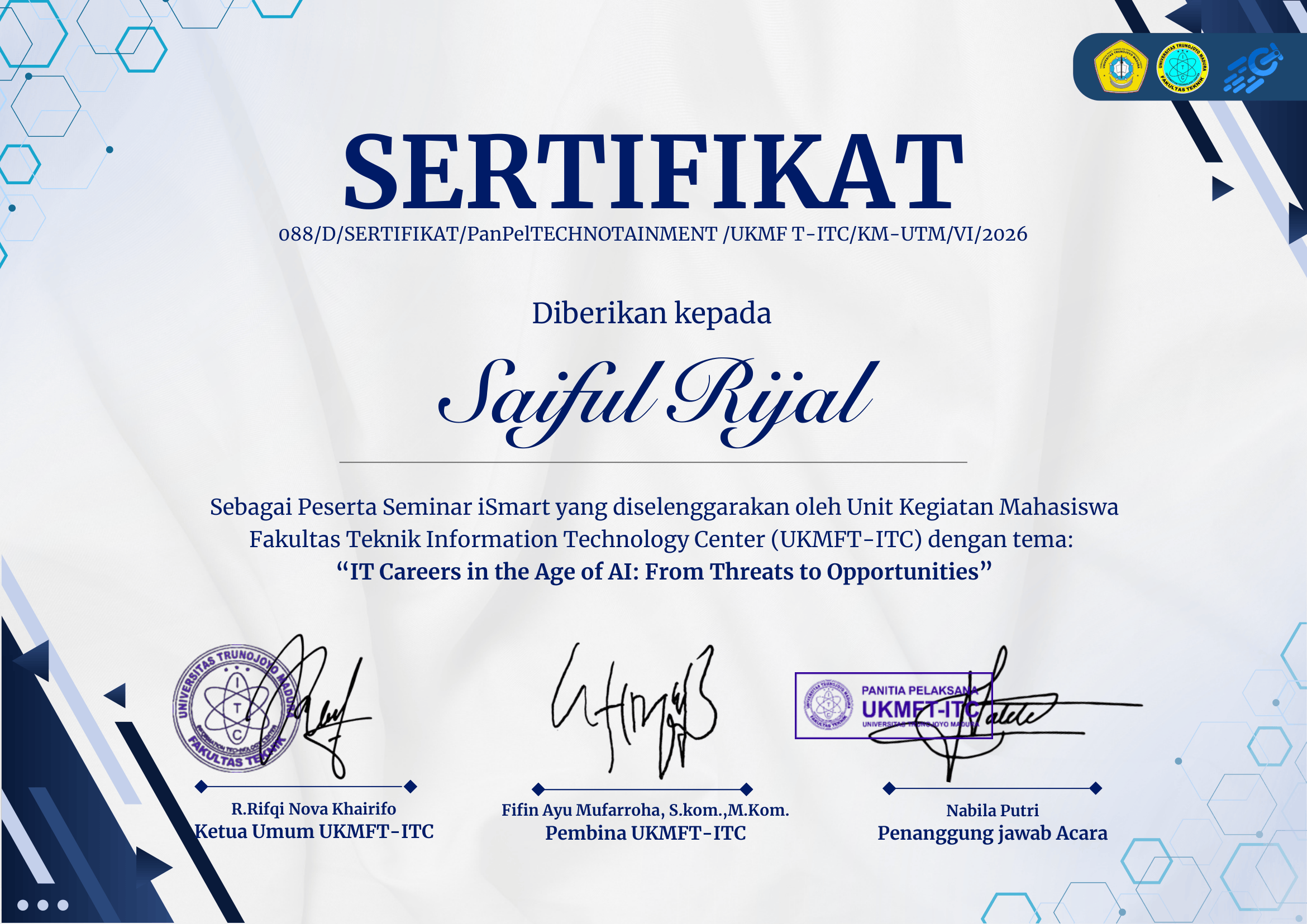 iSmart Seminar Certificate